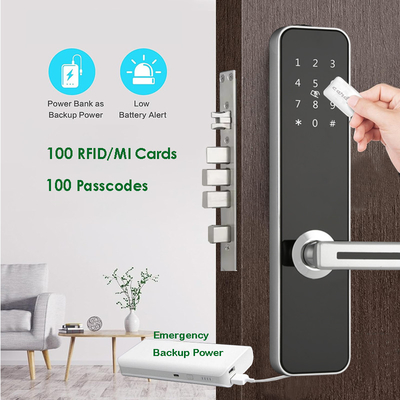 Commande à distance combinée de serrure de porte intelligente pour porte d'entrée argentée/noire optionnelle